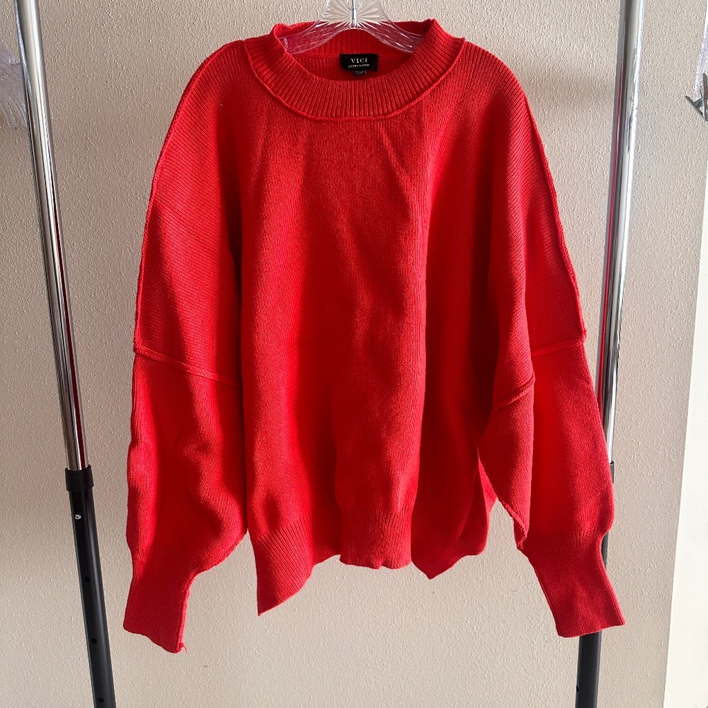 Vici Red Crew Drop Shoulder Sweater - Women's XL